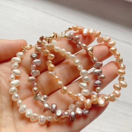 Natural Baroque Pearl Bracelets Small Flower 100% Real White Freshwater Pearl Jewelry Gift For Women Fashion Bracelets Femme