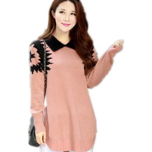 2019 Classic Style Autumn Winter Women Knitted Sweater Pullovers Long Sleeve Turn-Down Collar Sweater Women Basic Knitted Q618