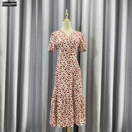 Flower Long Max Split Dress Fashion Women 2021 Chic Korea Design Vintage Retro Floral Print A Line Ruffles Feminine Vestidos