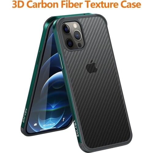 3D Carbon Fiber Texture Case for iPhone 12 Pro Max Quality Metal Frame Translucent Phone Cover for iPhone 11 12 Mini XS Max