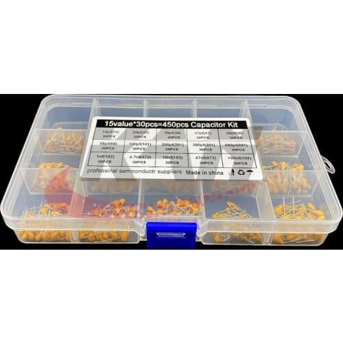450pcs 15 Value Ceramic Capacitor Set 50v Multi-layer Assortment Box 10pf To 100nf Electronic Components Capacitor Kit 024