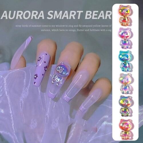 5Pcs/Set Mixed Size Aurora Little Bear Nail Art Accessories Resin Cute Bear Stereo 3D Fashion Fingernail DIY Decoration