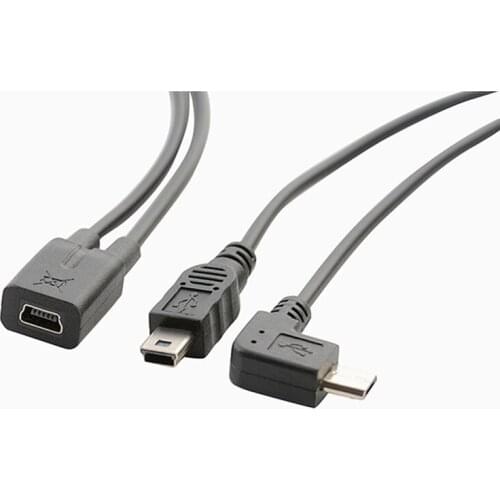 5pcs/lot Mini USB 5Pin Female to Micro USB Angled & Mini 5Pin Male Cable Y Splitter charging cable 30cm