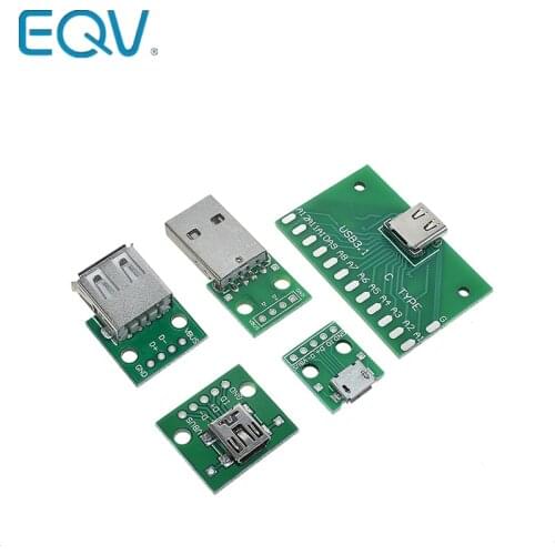 5PCS USB Male Connector / MINI MICRO USB to DIP Adapter female connector 2.54 Connector B Type-C USB2.0 3.0 Female PCB Converter