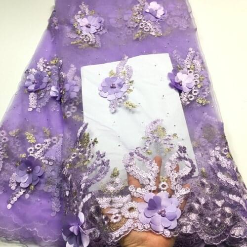 Lilac Color African Lace Fabric, 3D Applique Lace for Wedding, Bridal Dress Tulle Lace Fabric M2990