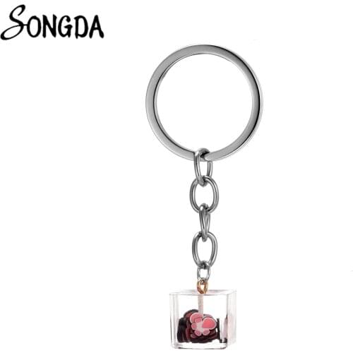 Fashion Summer Colorful Fruit Candy Serie Keychain Square Transparent Glass Surface Small Fresh Print Girl Backpack Pendant Gift