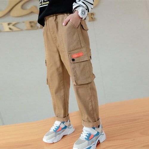 Child Boys Casual Pants Autumn Teens Trousers Khaki Black Color with Pocket Cotton Children Boys Clothing
