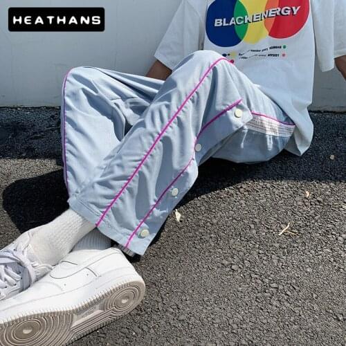 Pants Mens Trousers Casual Loose Mid Waist Wide Leg Pants Male Summer Fashion Streetwear Breasted Vintage Mens Sports Trousers