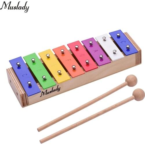 Muslady 8-Note Colorful Xylophone Glockenspiel Percussion Musical Instrument Toy Gift Birch 304 Stainless Steel Material for Kid