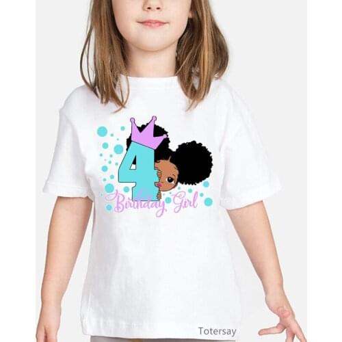 Birthday Gift for 4-8 Years Old Girls T Shirt Black Girl with Crown Graphic T Shirts Kids Clothes Harajuku Kawaii Summer Tops