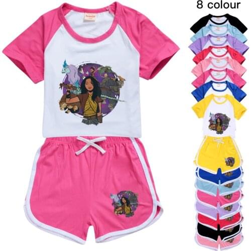Kids Clothes Girls Raya and The Last Dragon Sportswear Summer T-shirt Tops + Pants Cotton Short Sleeve Outfits Children Clothing