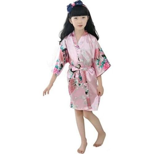 Kids Robe Satin Children summer Kimono Bath Robes Bridesmaid Flower Girl Dress Silk childrens bathrobe Nightgown Peacock robe