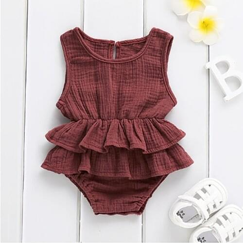 Organic Cotton Baby Girl Clothes Summer New Double Gauze Kids Ruffle Romper Jumpsuit Dusty Pink Playsuit for Newborn 0-24M