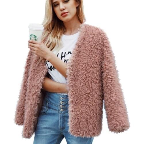 GOOHOJIO New Elegant Faux Fur Coat Women Winter Warm Soft Zipper Fur Jacket Female Plush Overcoat cardigan Casual Teddy Outwear