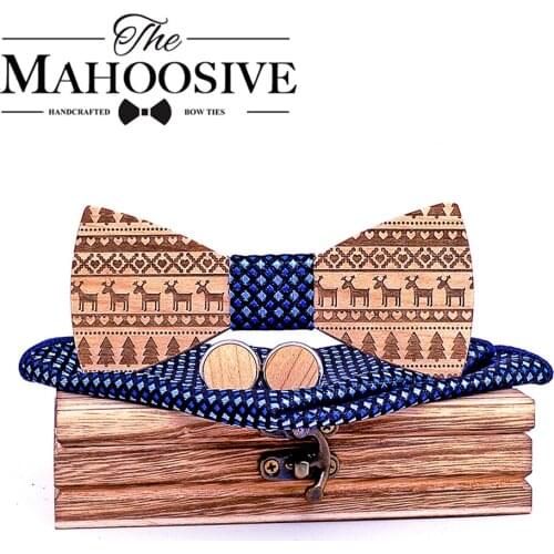 Maple Wooden Bow Ties for Men ties Wood Bowtie Handmade Butterfly Wood Bow Tie Gravata gift Cufflink handkerchief Set box