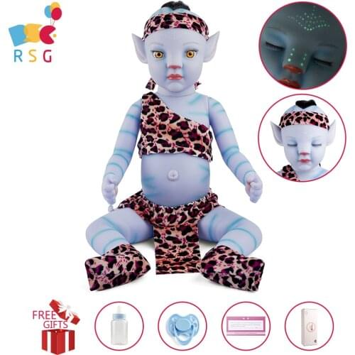 RSG Bebe Reborn Baby Doll 20 Inches Night Light Soft Full Vinyl Body Lifelike Blue Baby Doll Gift Toy for Children