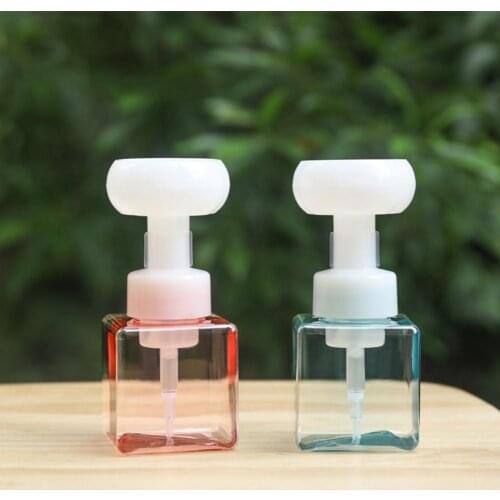 250ml Square Soap Bottle Spiral Mouth Flower Pump Thick Plastic Clear Bottle Shower Gel Bathroom Products for Home Use