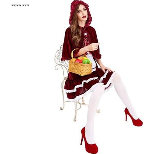 M-XL Women Halloween Little Red Riding Hood Costumes Female Maid Anime Cosplay Carnival Purim Parade Stage Role Play Party Dress