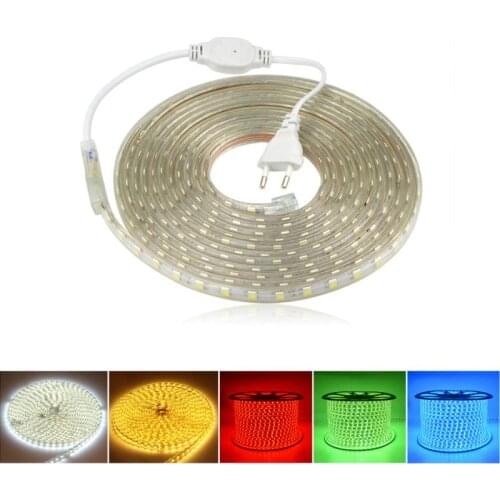 Muticolor LED Strip Light AC 220V Waterproof Flexible EU PLug Tape 1M 3M 5M Living Room Kitchen Outdoor Indoor Home Decor Lights