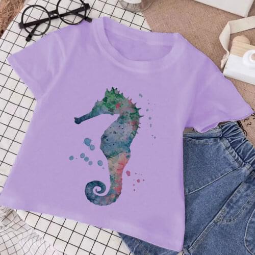 Cartoon 2021 Summer Childrens Clothing Boys Short Sleeve T-shirt Kids Sweatshirt Childs Clothes Boys T-shirts Watercolor Ocean