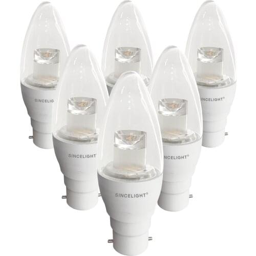 B22 LED Candle Light Bulb Lamp with 4W,1800-2700K(Dimmable/Night-light/Retro bulb/for home,Kicthen,Restaurants,Bars)Pack of 6