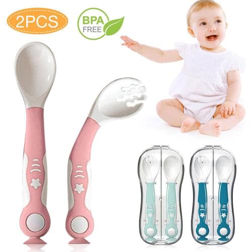 Toddler Utensils Set Portable Bendable Baby Spoon Fork Feeding Training Tableware Cutlery Set with Box for Indoor Outdoor Use