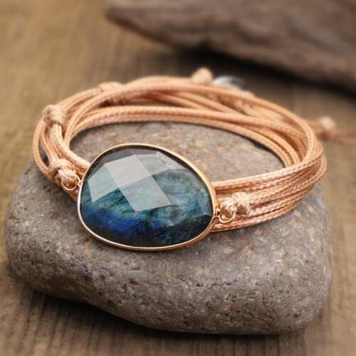 Natural Stone Labradorite Boho Bracelet Handmade Unique Ethnic Rope Wrap Bracelets For Women Friendship Gift Dropshipping