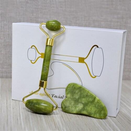 Natural Jade Roller Guasha Skin Scraper Facial Set Facial Stone Firming Face Anti-Aging Puffy Eyes Massager Neck Anti Wrinkle