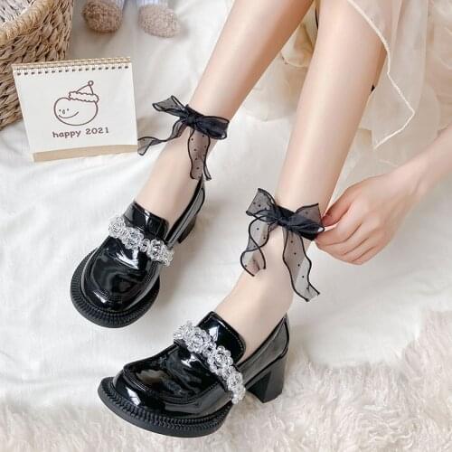 Summer Socks Womens Bow Transparent Crystal Cute Socks 2021 Autumn White Black Sweet Fairy Lolita Organza Glass Tube Socks