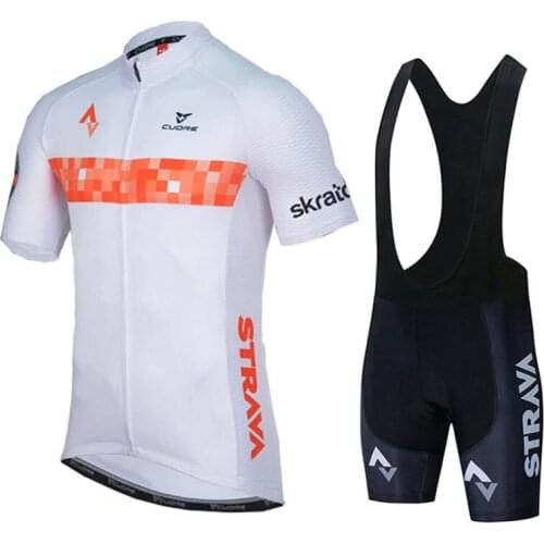 New White STRAVA Pro Bicycle Team Short Sleeve Maillot Ciclismo Mens Cycling Jersey Summer breathable Cycling Clothing Sets