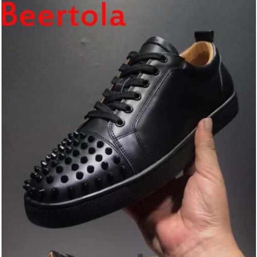 Newest Brand Beertola Male Comfortable Leather Loafers Men Casual Shoes Party Dress Rivet Flats Sneakers Party Black Color
