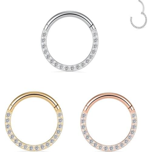 New G23 Titanium Piercing Hoop Earrings Zircon Stone Hight Segment Rings Open Small Septum Piercing Nose Ear Rings Body Jewelry