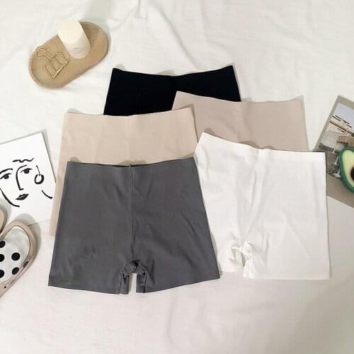 OUMEA Women Safety Short Pants Stretch Seamless Ice Silk Panties Female High Waist Slimming Underwear Ladies Soft Underpants