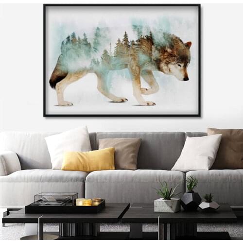 Landscape Forest Bear Fox Wolf Nordic Posters And Prints Wall Art Canvas Painting Abstract Animal Wall Pictures For Kids Room