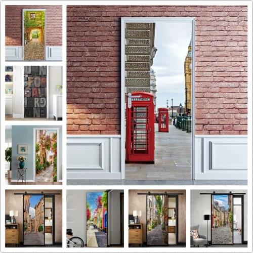 Door Cover Posters Countryside Town Street PVC Home Decor Renovation Mural Entrance Decorative Wallpaper For Living Room Bedroom