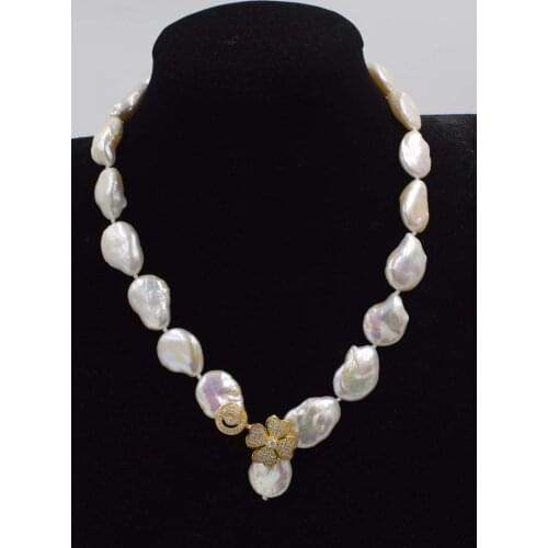 Freshwater pearl flat baroque 15-20mm necklace nature beads wholesale 18inch FPPJ