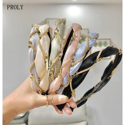 PROLY New Fashion Women Headband Shining Rhinestone Entangled Narrow-sided Hairband Solid Color Exquisite Hair Accessories