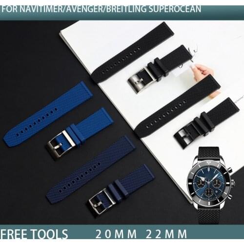 Watchband nature Silicone Rubber Black dark Blue 22mm 24mm Bracelet For navitimer/avenger/Breitling strap superocean watch band