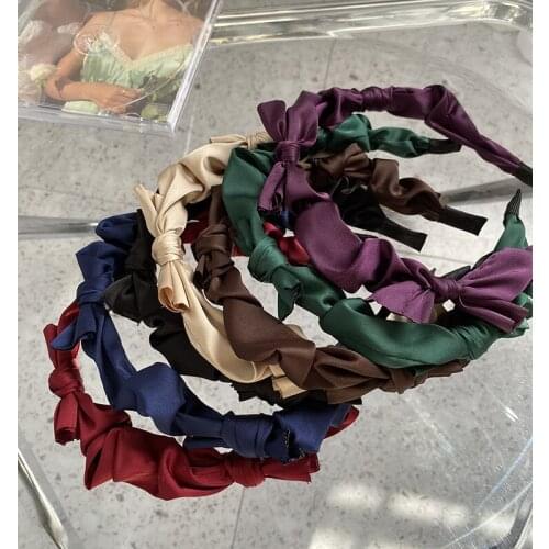 Retro Designs Full Bow Knot Satin Hairbands Cute Sweet Hair Accessories Boutique Luxury Knotted Headband Hoop