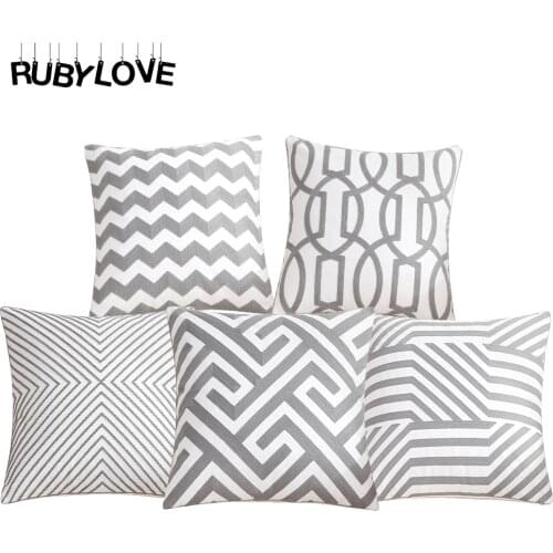 RUBYLOVE Cushion Cover Home Geometric Pillow Case Cotton Grey Embroidered Cushion Sofa Bedroom Decorative Pillow Cover