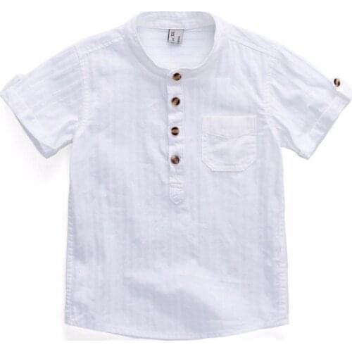 New Boys Shirts Baby Boy Girl Cotton Blouse for Summer Children Clothing Kids White Shirts Stand Collar Handsome Shirt Tops