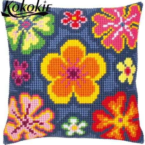 Handicraft embroidery yarn knitting yarn pillowcase cross stitch pillow making kits flower throw pillow needlework kits