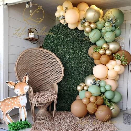 142 pcs Vintage Green White Gold Balloon Garland Kit as Backdrop for Birthday Baby Bridal Shower Party Decorations