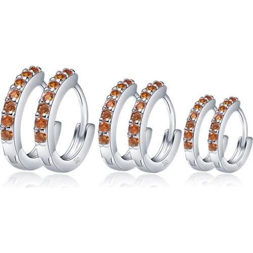 100% Real 925 Sterling Silver 3 Sizes Orange Zircon Circle Earring For Women Making Jewelry Gift Wedding Party Engagement