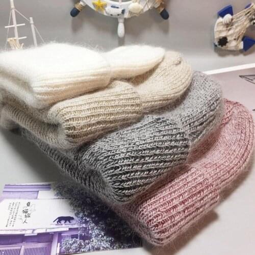 Thicken Warm Winter Beanie Hats Girls acrylic Rabbit Fur Skull Cap Wool Beanie Knitted Hats For Women