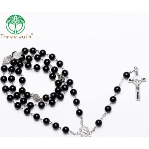 Vintage Glass Bead Catholic Rosary Necklace Religious Father Beads Holy Soil Inside Centerpiece Maxi Strand Necklace