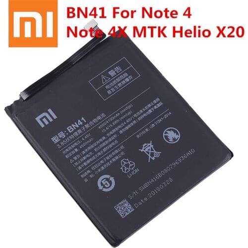 Xiao Mi Original Battery BN41 4100 mAh for Xiaomi Redmi Note 4 Hongmi Note 4 / Note 4X MTK Helio X20 Phone Replacement Batteries