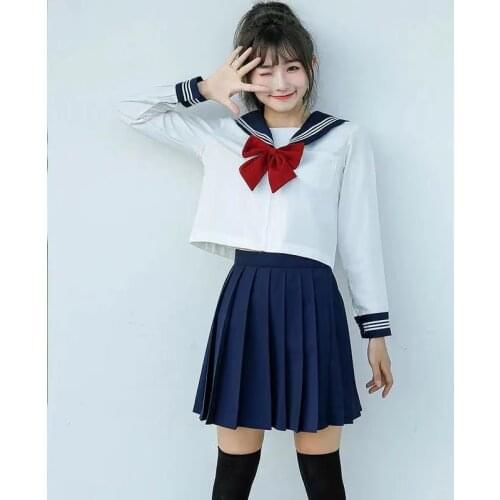 Japanese JK Uniform Sailor Suit 2021 Student Uniform Korean Style Tops+skirt+bowtie Set Woman Cosplay Costumes Sexy Navy Jk Suit