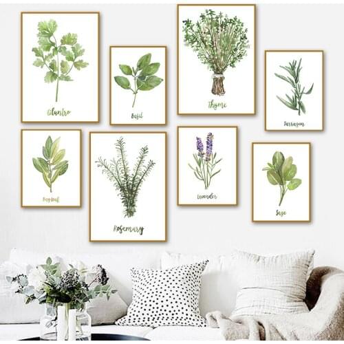 Green Watercolor Plant Leaf Lavender Wall Art Canvas Painting Nordic Posters And Prints Wall Pictures For Living Room Home Decor