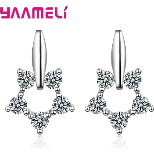 Brilliant Austria Crystal Women Earrings Original 925 Sterling Silver Star Flower Shaped Sweet OL Ladies Fashion Korean Jewelry